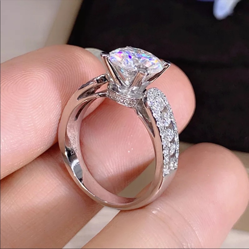 New Halo 925 Silver Round Diamond Ring - Picture 5 of 6